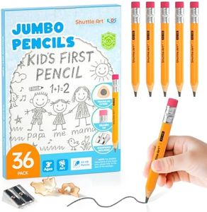 Shuttle Art Jumbo Pencils - 36 Pack Triangle Pre sharpened Pencils #2 HB with Top Erasers & Sharpener, for Kids Ages 3-5, Kindergarten School Supplies, Ideal for Home, Classroom