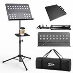 Vekkia Sheet Music Stand Professional Portable Music Stand with Clamp-on Tray & Carrying Bag,Folding Adjustable Music Holder,Super Sturdy suitable for Instrumental Performance & Band & Travel
