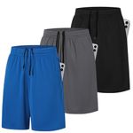 ZENGVEE 3 Pack Men's Running Shorts Gym Exercise Shorts Men with Pocket Quick Dry Sports Shorts for Workout Sport Training Tennis Basketball Dri Fit Short(0904-Black Grey Blue-L)