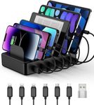 CREATIVE DESIGN Charging Station, 50W 6 Ports Multi Charger Station with 6 Charging Cables, Charging Dock for Multiple Devices, Compatible with Cellphone iPad Kindle Tablet and Other Electronic