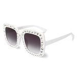 Extra Large Squared Elton Crystal Sunglasses Bling Rhinestone Concert Glasses (White Frame)