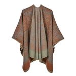 ZEMANIA Women's Color Block Warm Wrap Shawl Cape Poncho Open Front Long Winter Sweater Coat