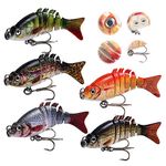 Goture 5Pcs Northern Pike Fishing Lure Multi Jointed Swimbait, 6 Segmented Bass Fishing Lure for Saltwater & Freshwater, Slow Sinking Hard Lures for Walleye Pike Largemouth, 2", 0.09oz