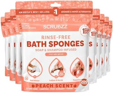 Scrubzz Disposable No Rinse Bathing Wipes - All-in-1 Single Use Shower Wipes, Simply Dampen, Lather, and Dry Without Shampoo or Rinsing (Peach, 8-Pack)