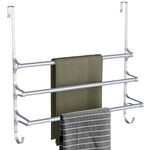 CANYAVE Over The Door Towel Rack, Triple Towel Storage Holder with Hooks, Towel Bar Hanger Towel Racks for Bathroom (Silver-19.68-inch)