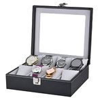 essart PU Leather Watch Case Watch Holder Box Organizer, Watch Storage Case Removable Cushions, Magnetic Closure- Black