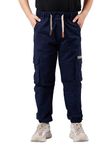 SERENYOU Boys Cargo Trousers Elastic Waist Cargo Joggers Casual Combat Pants with Multi Pockets Navy 13-14 Years/Size 170