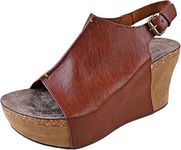 Pierre Dumas Hester-14 Women's Vegan Platform Wedge Open Toe Sandals, Whiskey, 6 UK