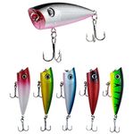 Topwater Popper Fishing Lures Artificial Hard Swimbaits 2.5"/2.9" Popper VMC Treble Hooks Fishing Plugs for Freshwater Saltwater Trout Walleye Blueback Salmon Catfish (2.5inch - 0.21oz - 6pcs)