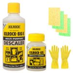 Limescale Remover Descaler Kilrock Bundle with 1x Big K 400ml, 1x Kilrock Gel Non-Drip 160ml, 4x Sponge Wipes, 1 Pair Gloves - Stain Remover, Cleans Shower Heads Taps Kettles Irons Tiles & Bathrooms