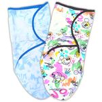 TuddyBuddy 100% Cotton Adjustable Baby Swaddle Wrap for Newborn to 6 Months Baby (0-3 Months, Blue Theme - Pack of 2, 200 GSM)