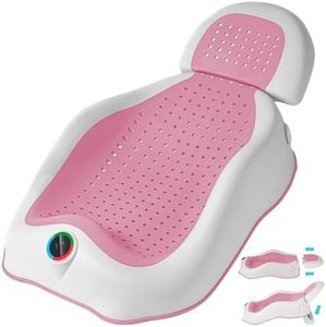 NFSVLB Baby Bath Support Newborn Bathtub with Water Temp Reminder Card - Adjustable,Ergonomic,Non-Slip Baby tubs for Newborns up to 6 Months,Foldable Infant tub for Bathtub,Sink,Bathroom(Pink)