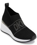 DKNY Women's Athletic Everyday Phebe-Slip on Wedge Sneaker, Blk/Dk Gun, 9