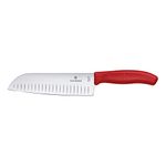 Victorinox Swiss Classic Santoku Knife, Extra Sharp Blade, Fluted Edge, 17 cm, Robust Plastic Handle, Stainless Steel, Red