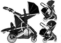 Kids Kargo Double Twin Stroller Tandem Pushchair. Duellette Hybrid Suitable for Twins from 6 Months. Stroller (Dooglebug Black)