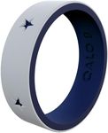 QALO Women's Rubber Silicone Ring, Folds of Honor Stars Forever Strata Rubber Wedding Band, Breathable, Durable Engagement Silicone Ring, 6mm Wide 1.85mm Thick, Grey & Blue, Size 7