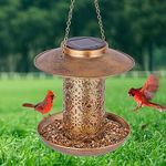 Ottsuls Solar Bird Feeder for Outdoors Hanging, Metal Wild Cardinals Garden Lantern with S Hook, Weatherproof and Water Resistant Birdfeeders as Gift Idea for Women Mom Grandma Bird Lovers (Bronze)