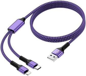 2 in 1 Fast Multi USB Charger Cord with Lightning/Type C Port, 4ft Nylon Braided USB to USB C &Lightning Cable for IOS/Android Devices Compatible with iPhone 16 15 14 13 Pro Max, iPad, Samsung, Google