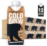 Wandering Bear Straight Black Organic Cold Brew Coffee On-the-Go, Iced Coffee, 11 fl oz, 12 pack - Extra Strong, Smooth, Unsweetened, Shelf-Stable, Ready to Drink, Cold Brewed Coffee, Cold Coffee