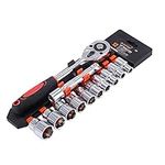 KATSU 1/2 Inch Socket Set 12Pcs, 10-24mm Metric Drive with 24-Teeth Quick-Released Ratchet Wrench and 5" Extension Bar, High Grade Chrome Vanadium Steel, Auto Repairing Garage Tool 420343