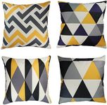 OYIMUA Set of 4 Decorative Cushion Covers Yellow and Grey 20x20 inches Linen Geometric Pillow Covers 50cm x 50cm Square Pillowcases for Outdoor Furniture Garden Living Room