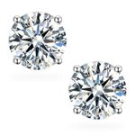 Snowflake Global 925 Sterling Silver Stud Moissanite Stud Earrings, 1ct-2ct DF Color Brilliant Round Cut Moissanite Earrings 925 Sterling Silver Friction Back for Women & Men (1 ct)