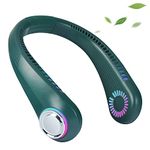 Bladeless Neck Fan, 7 Colors of LED Light, 2000mAh Rechargeable USB Powered, 10 Working Hours Max, 3 Speeds, Natural Wind Mode, Hand-free Neck Fan for Both Outdoor & Indoor Use, Night Jogging Safety (Green)