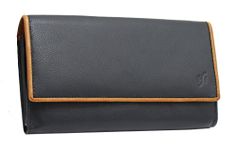 STARHIDE Womens RFID Blocking Soft Real Nappa Leather Long Flap Over Purse Multi Credit Card Holder 5505 (Black Tan)