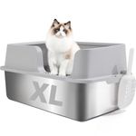 FURRYPAWS XL Stainless Steel Cat Litter Tray, Easy to Clean and Leak-Proof Stainless Steel Litter Box, 20L Large Cat Litter Trays with Litter Scoop (61x41x30cm)
