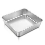 Herogo 8 Inch Square Cake Tin, Stainless Steel Baking Tin for Baking Roasting, 21x21x5 cm, Square Brownie Cake Pan for Birthday Wedding, Healthy & Non-Toxic, Dishwasher Safe