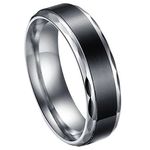 JewelryWe Men Women's Black Silver Tone Stainless Steel Band Ring Valentine Love Couples Wedding Engagement Promise (Men's Size R)