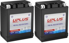 UPLUS Motorcycle Battery UP14A-3 replace for YB14L-A2 12V 12Ah 200A(EN) for Scooter ATV Quad Snowmobile UTV Maintenance Free Sealed Agm Powersports 133L x 90W x 174H(mm) (Pack of 2)