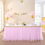 Besutolife Tulle Desk Skirt Pink Tutu Table Skirt for Rectangle Tables Baby Shower Girl Wedding Birthday Unicorn Party Decorations