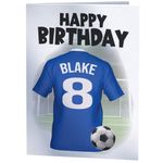 PERSONALISED Blue Shirt Football Birthday Card - Any Name & Age/Number