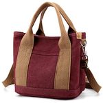 Handbag for Women Small Multi-Pockets, Canvas Mini Tote Shoulder Bags with Zipper, Satchel Hobo Bag for Travel Work, Magenta, Small, Small Tote Bag