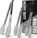 Walfos Kitchen Tongs-7",9" and 12" Heavy Duty Food Tongs, 430 Premium Stainless Steel and Non-Slip Heat Resistant Handle-Great for Cooking,Grilling,Turning and Barbecue,Locking Kitchen Tongs（3 pcs）