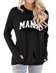 Dressmine Womens Mama Sweatshirt Long Sleeve Mom Shirts Casual Crewneck Loose Fit Cute Graphic Pullover, Black, XXL