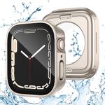 Kedoushi 2 Pack 2 in 1 Waterproof Case for Apple Watch Series 9 8 7 45mm, Straight Edge PC Front & Back Bumper with Tempered Glass for iWatch Accessories (45 mm, Starlight/Starlight)