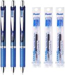 Pentel Energel Deluxe RTX Retractable Liquid Gel Pen - 0.5mm - Fine Line Needle Tip Blue Ink - Blue Body Type - 3Pens & 3Pens Refills Value Set