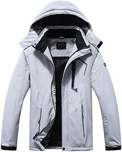 Pooluly Men's Ski Jacket Warm Winter Waterproof Windbreaker Hooded Raincoat Snowboarding Jackets Light Gray-2XL