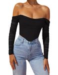 Baonmy Bustier Corset Top for Women Long Sleeve Corset Top Off the Shoulder Vintage Boned Mesh Bustier Corset Top Zip Back