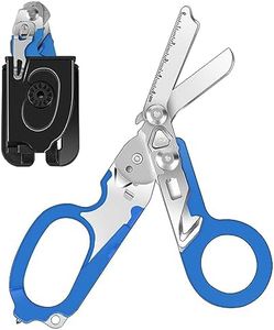 Awaiymi 6 In 1 Multi-function Trauma Shears With Holster, Stainless Steel Foldable Emergency Response Shears, Outdoor Camping Rescue Scissors Tools With Strap Cutter and Glass Breaker Blue