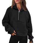 Oyamiki Womens Lightweight Cropped Hoodie Half Zip Pullover Long Sleeve Sweatshirt for Autumn Winter Black