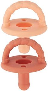 Itzy Ritzy Sweetie Soother Pacifier Set of 2 - Silicone Newborn Pacifiers with Collapsible Handle & Two Air Holes for Added Safety; Set of 2 in Apricot & Terracotta, Ages Newborn & Up