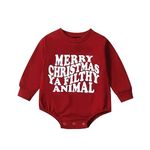 Carolilly Toddler Baby Girls Boys Christmas Romper Long Sleeve Newborn Infant Sweater Romper Sweatshirt Bodysuit Unisex Baby Jumpsuit Christmas Party Clothes (Wine Red, 3-6 Months)