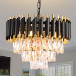 Modern Crystal Chandelier 3-Tiers Black and Gold K9 Crystal Raindrop Chandelier Luxury Crystal Pendant Ceiling Light Fixture for Dining Living Room Bedroom Kitchen entryway Foyer 5-Lights D15.7''