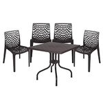 Binani Web with Olive Square Dining Table 4 Seater | Plastic Dining Room Set for Garden/Outdoor & Indoor|1 Dining Table with 4 Chairs-5 Piece|1 Year Warranty (Black)