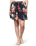 B STORIES Women's Viscose Navy Floral Print Culotte Shorts (LCULO-001-24026-XL, X-Large, Navy Butterfly)