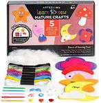 Arteza Kids Hand Sewing Kit, 5 Learn to Sew Plush Nature Crafts, 50 Pieces, Pre-Cut Felt Shapes, Plastic Needles, Plush Fill, Buttons, and Thread, Kids’ Craft Supplies with Instruction Guide