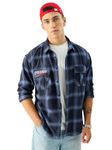 The Souled Store Official Spider-Man: Plaid Power Men and Boys Long Sleeve Collared Neck Blue Regular Fit Button Down Cotton Utility Shirts